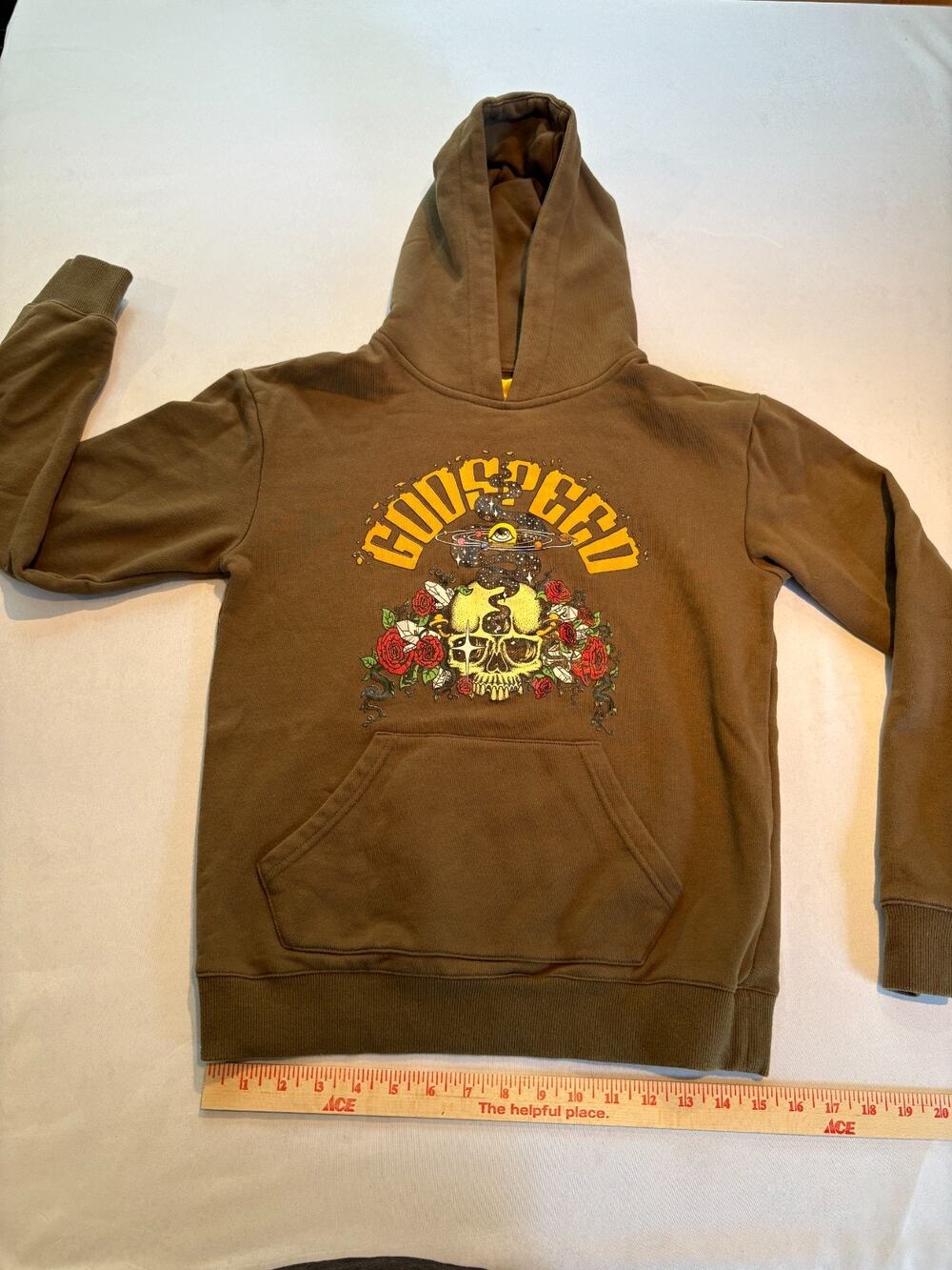 Godspeed Winter 2020 Archives Hoodie XS Brown Skull Roses Graphic Heavyweight